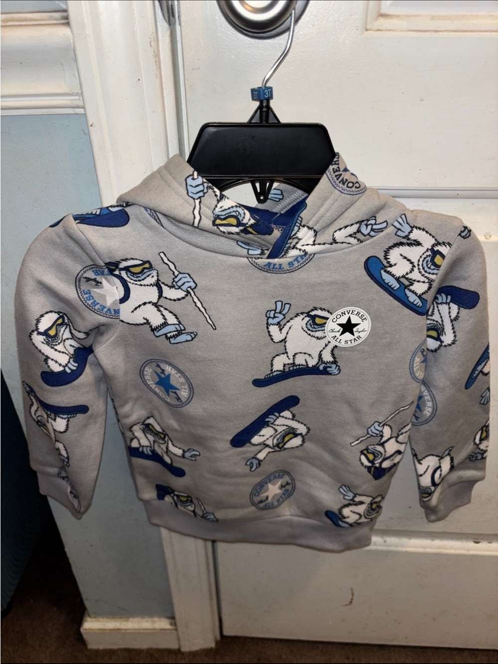 Converse Grey Hoodie with Blue Yeti Snowboard Print - Kids